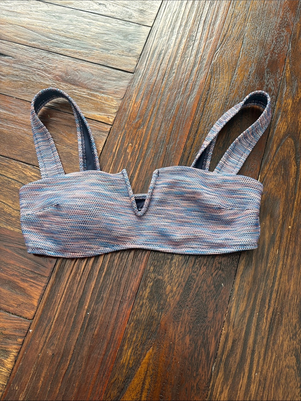 aerie Multicolor Blue-Mauve V-Notch Bandeau Bikini Top